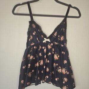 Floral Lace Trim Camisole Top